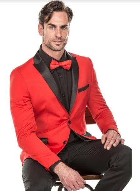 Holiday Suit - Christmas Suit - Christmas Blazer Mens Red Tuxedo Suit - Floral Fancy Prom Suit With Pants And Matching Bowtie