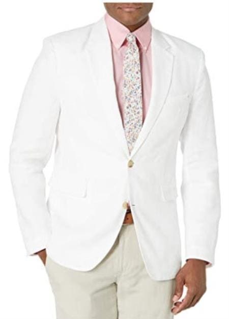 Mens Linen Blazer - Brilliant White Sport Coat - AlbertoNardoniStore