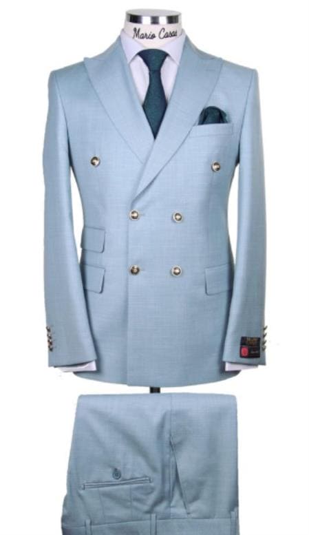 Slim Fitted Cut Mens Light Steel Blue Double Breasted Blazers - Double Breasted Sport Coat