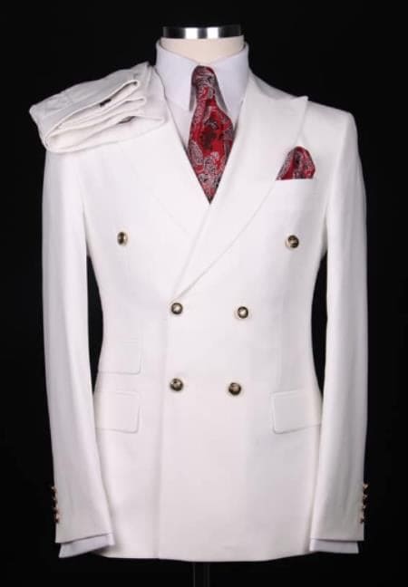 Slim Fitted Cut Mens Double Breasted Blazer - White Double Breasted Sport Coat