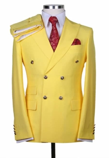 Mens Double Breasted Blazer - Yellow Double Breasted Sport Coat