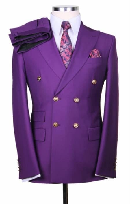 Slim Fitted Cut Mens Double Breasted Blazer - Purple Double Breasted Sport Coat