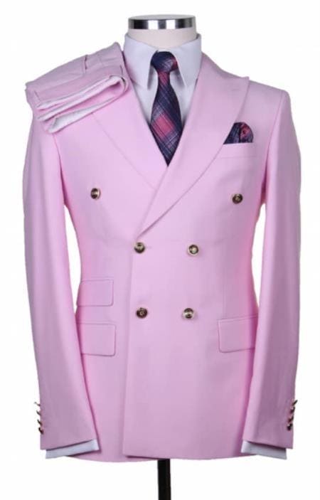 Narrow Legs Ultra Slim Fit Double Breasted Wool Suits Light Pink Suit - AlbertoNardoniStore