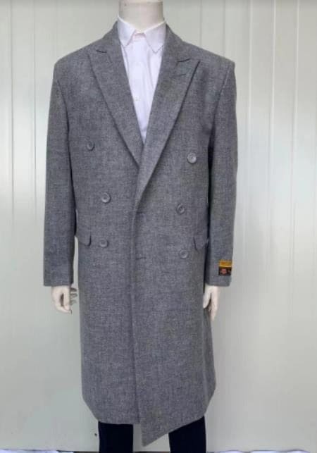 Mens Overcoat -Mens Long Wool Topcoats- Topcoat For Men-Mens Full Length And Cashmere Overcoat - Winter Topcoats - Gray Coat