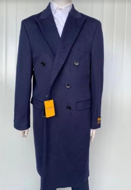 Mens Overcoat -Mens Long Wool Topcoats- Topcoat For Men-Mens Full Length And Cashmere Overcoat - Winter Topcoats - Blue Coat