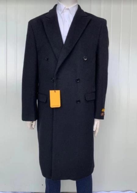 Mens Overcoat -Mens Long Wool Topcoats- Topcoat For Men-Mens Full Length And Cashmere Overcoat - Winter Topcoats - Black Coat