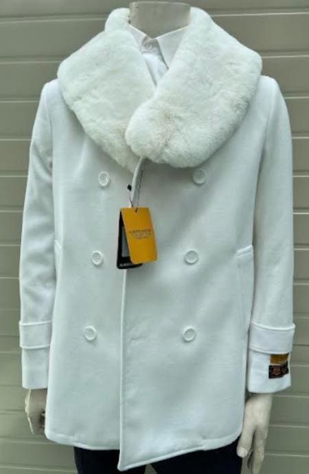 Mens Peacoat With Fur Collar - Coat With Fur Collar - AlbertoNardoniStore