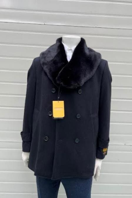 Mens Peacoat With Fur Collar - Coat With Fur Collar - AlbertoNardoniStore