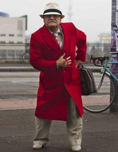 Red Trench Coat - Long Red Coat - Mens Red Peacoat - Mens Red Overcoat - Fabric - AlbertoNardoniStore