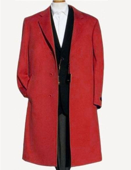 Red Trench Coat - Long Red Coat - Mens Red Peacoat - Mens Red Overcoat - Fabric - AlbertoNardoniStore