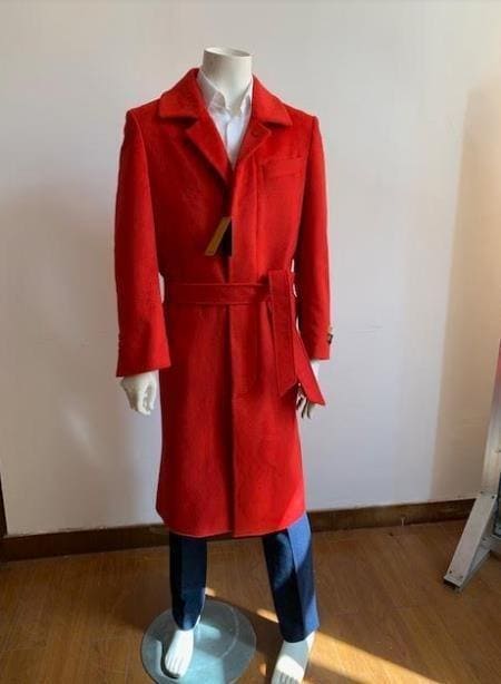 Red Trench Coat - Long Red Coat - Mens Red Peacoat - Mens Red Overcoat - Fabric - AlbertoNardoniStore