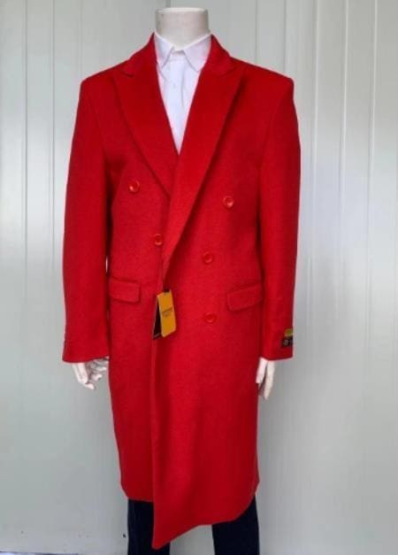 Red Trench Coat - Long Red Coat - Mens Red Peacoat - Mens Red Overcoat - Fabric - AlbertoNardoniStore