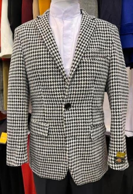 Houndstooth Blazer - Houndstooth Sport Coat - Black And White Checker Jacket