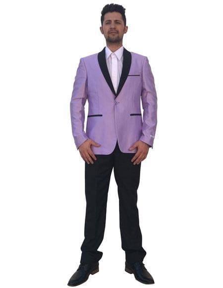 Mens Lavender Tuxedo -  Button Black Shawl Lapel Cheap Priced Designer Fashion Dress Casual Blazer