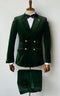 Mens Velvet Suit - Slim Fit Double Breasted Suit - Blazer And Pants Green