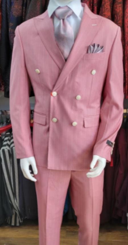 Double breasted Pinstripe Suit - Pink Suit - Double Breasted Pinstripe Suit - Stripe Suit - AlbertoNardoniStore