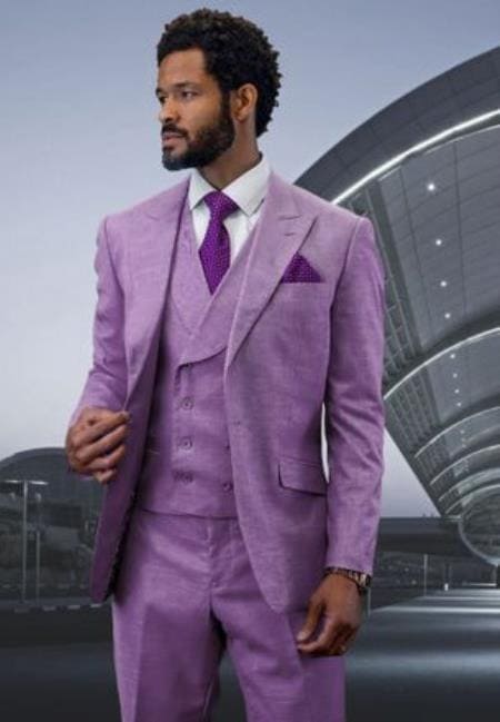 Men 3 Piece Suit Lavender