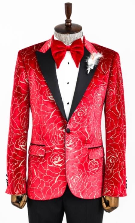 Holiday Suit - Christmas Suit - Christmas Blazer Prom Tuxedo Suits - Wedding Suits - Red Tuxedo Jacket + Pants