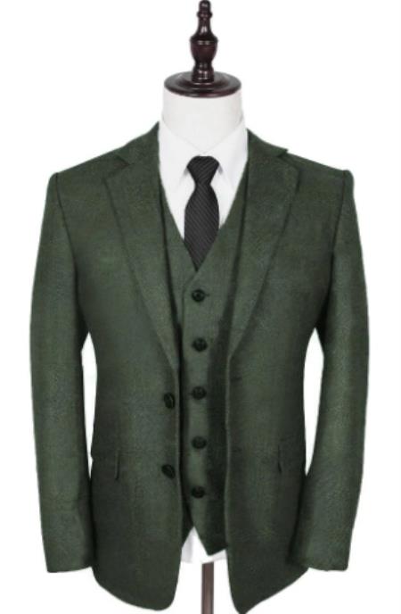 Olive Peaky Green 3 Piece Tweed Men's Suit