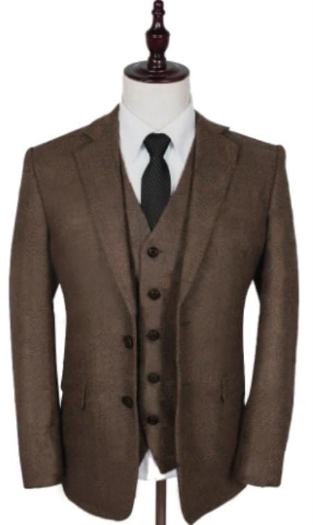 1930s Fashion Tweed ~ Herringbone Pattern  - Modern Fit Suit -  1930s Tuxedo - Brown Suit