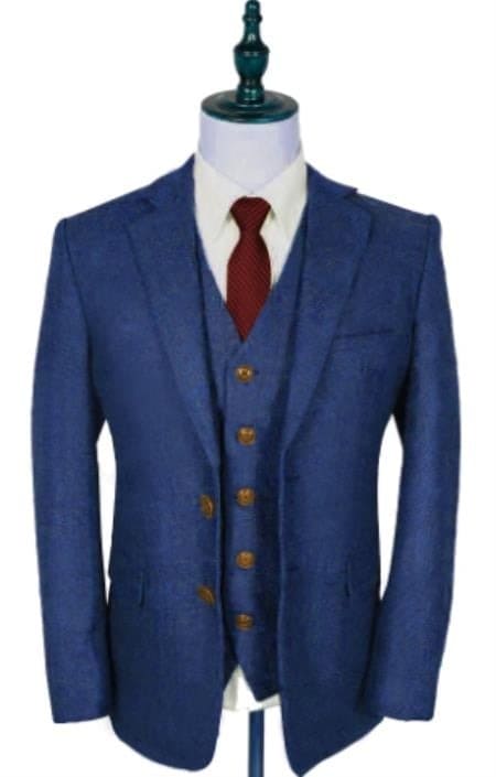 1930s Fashion Tweed ~ Herringbone Pattern  - Mens 1930 Suit -  1930s Tuxedo - Blue Suit