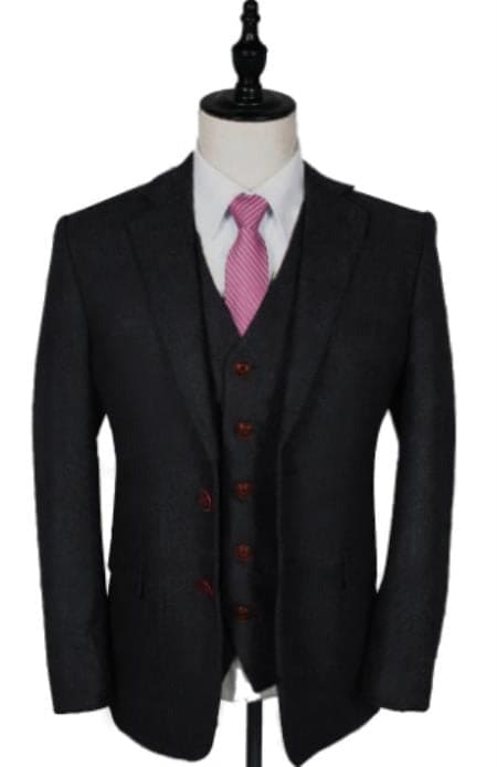 1930s Fashion Tweed ~ Herringbone Pattern  - Mens 1930 Suit -  1930s Tuxedo - Black Suit