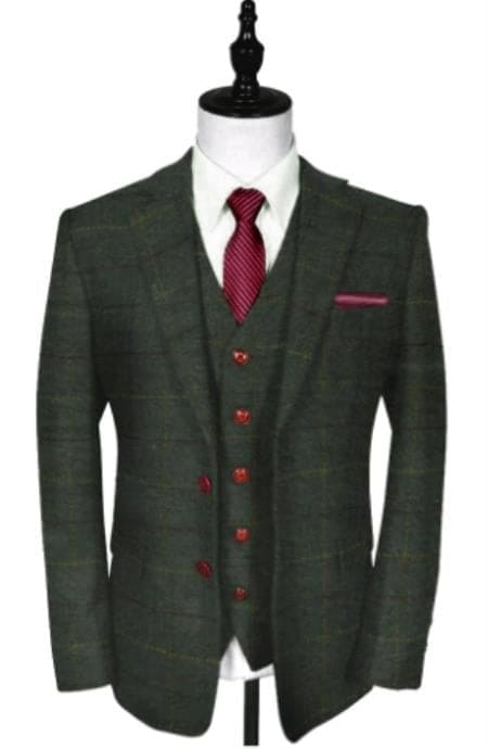 Herringbone Pattern  - Mens 1930 Suit -  1930s Tuxedo - Green Suit