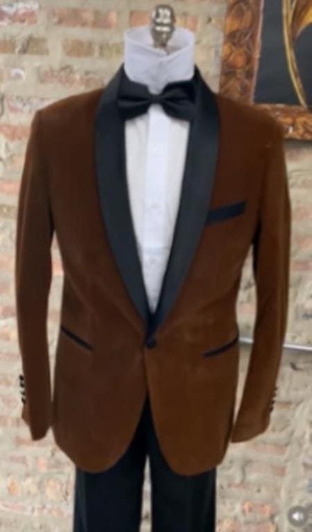 Mens Brown Velvet Tuxedo Suit - Blazer - Velvet Sport Coat + Black Pants