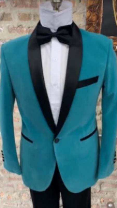 Men’s Tiffany Blue Velvet Suit – Blazer & Velvet Sport Coat with Black Pant