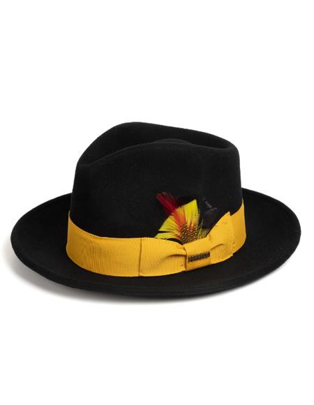 Two Toned Hat - Mens Dress Black ~ Gold Hats For Sale