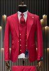 Rossiman Men's Red Suit – Stylish 1-Button Peak Lapel Jacket & Double-Breasted Vest