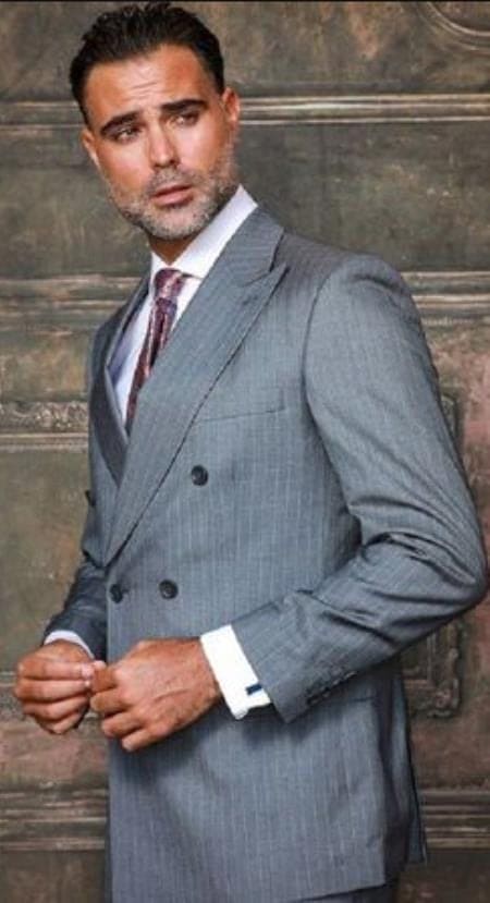 Gray Pinstripe Double Breasted Modern Fit Suits For Men Atlas