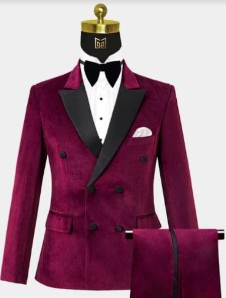 Mens Velvet Suit - Burgundy Suit