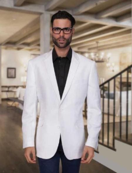 Mens Big and Tall Linen Blazer White mens linen Sportcoat - Linen Jacket - AlbertoNardoniStore