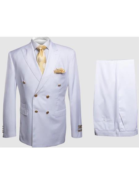 Rossiman Men's White Slim Fit Suit â€“ Double-Breasted 3-Piece Formal Ensemble