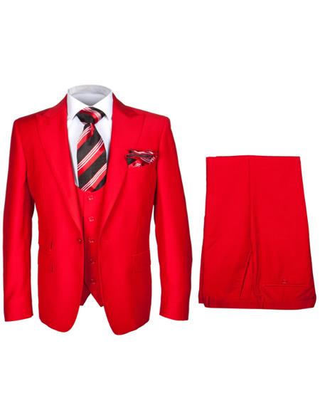 Rossiman Mens Red Slim Fit Suit Stylish Double-Breasted Jacket