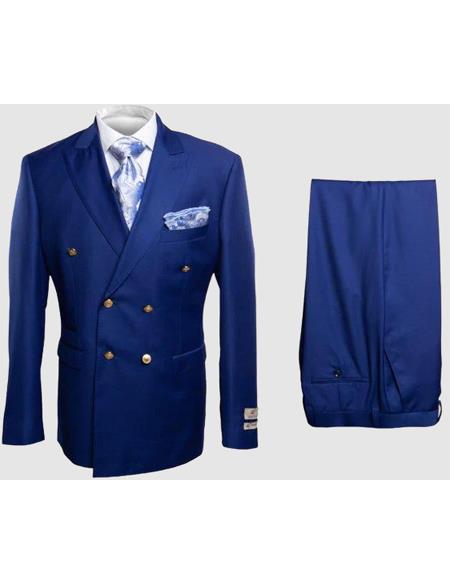 Rossiman Men's Slim Fit Royal Blue Suit â€“ Double-Breasted Elegance