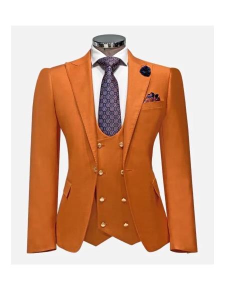 Rossiman Men's Rust Slim Fit Suit – 3-Piece Set with Double-Breasted Vest & Flat Front Pants