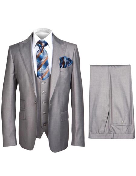 Men's Gray Slim Fit 3-Piece Suit by Rossiman â€“ With Vest & Tailored Trousers