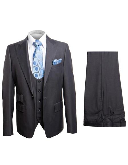 Rossiman Men's Dark Gray Slim Fit Suit â€“ 3-Piece Vested Set with Flat Front Pants