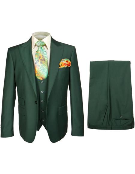 Rossiman Hunter Green Slim Fit Men's Suit â€“ 3-Piece Vested Set with Flat Front Trousers