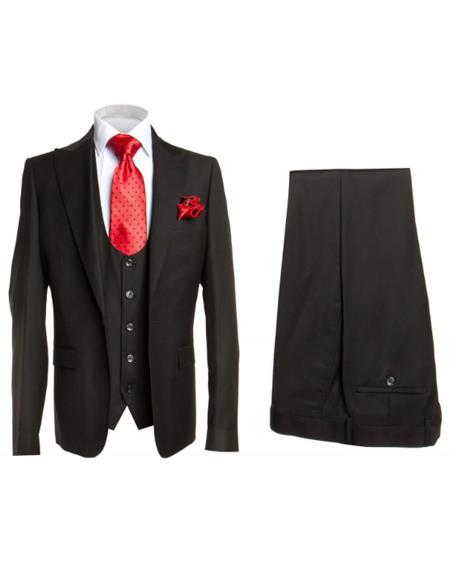 Rossi Man Men's Slim Fit Black Suit â€“ Double-Breasted Vest, Elegant Formalwear