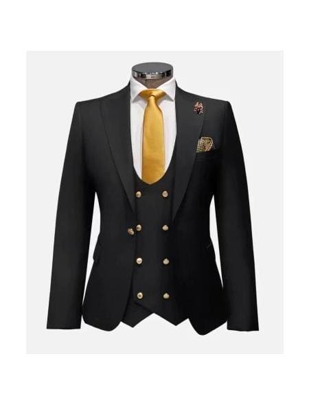 Narrow Legs Ultra Slim Fit Double Breasted Wool Suits Black Suit - AlbertoNardoniStore