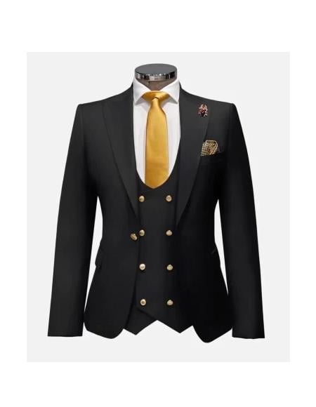 Rossi Man Mens Black Slim Fit Suit Double-Breasted Modern Classic