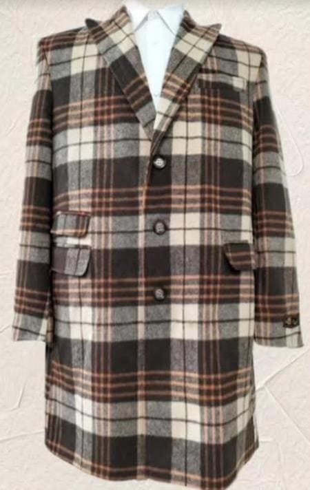 Mens Plaid Peacoat - Plaid Pattern Multicolor Coat - AlbertoNardoniStore