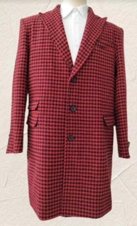 Mens Plaid Peacoat - Plaid Pattern Red Coat - AlbertoNardoniStore