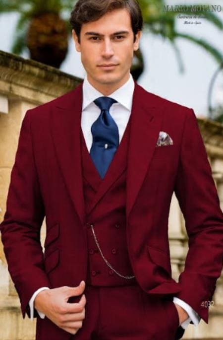 Mens Wide Lapel Suits - Burgundy