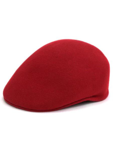 Red men's hat with smooth, rounded shape and sleek profile. Made of a soft, felt-like material. Curved underside provides a seamless finish.
