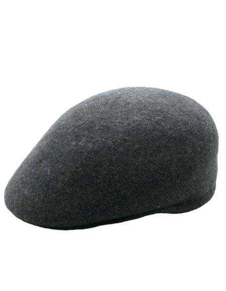 Charcoal men's hat: smooth, rounded shape with a close fit. Crafted from soft, felt-like dark gray material. Minimal brim, sleek, streamlined design.

