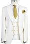 Men White Designer Gold Button Wedding Grooms Dinner Suit